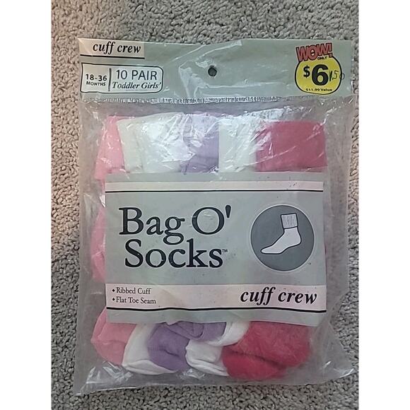VTG 80s Bag O’ Socks 10-Pack Toddler 18–36M Cotton Socks NIP NOS Multi Color - Picture 1 of 5